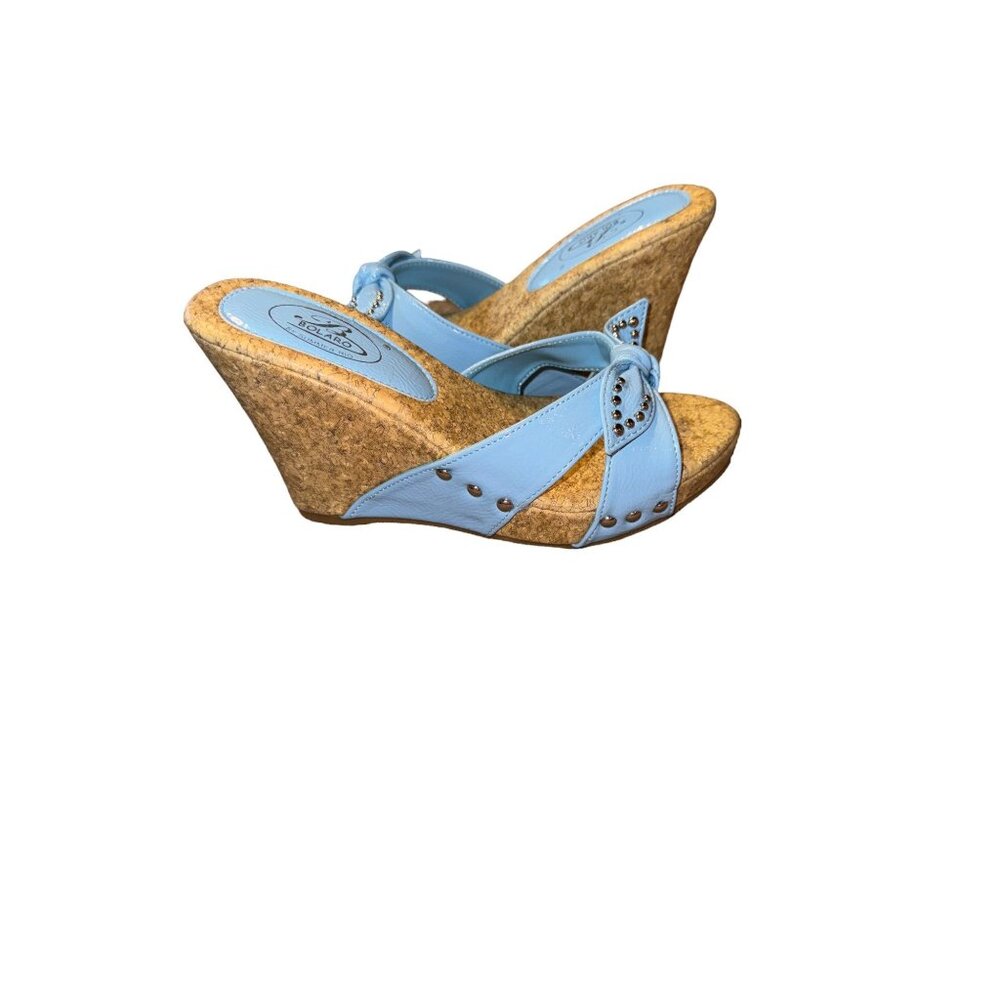 Bolaro by Summer Rio Blue Silver Studded Wedge Heel Women Size 6.5 - Picture 7 of 12